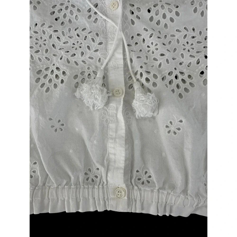 Theory Maryana Vintage Eyelet Blouse Jacket Small‎ White Boho Tassels Airy L/S